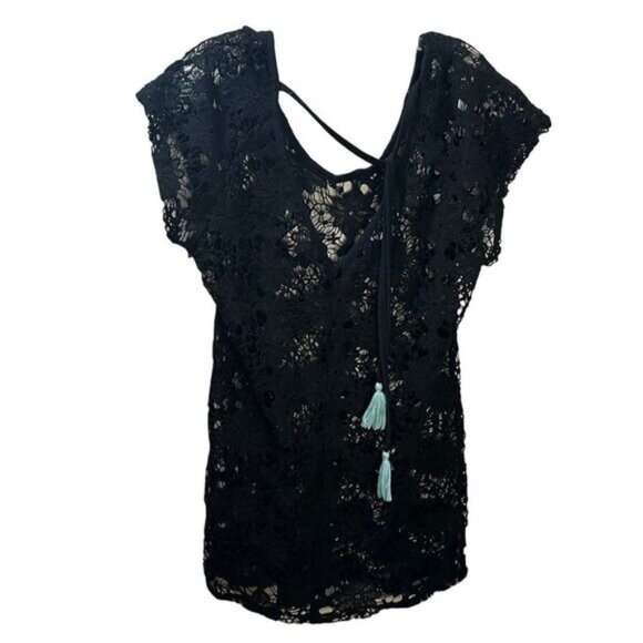 NEW Xhilaration Black Lace Crochet‎ Swim Cover Up Medium - Picture 2 of 5